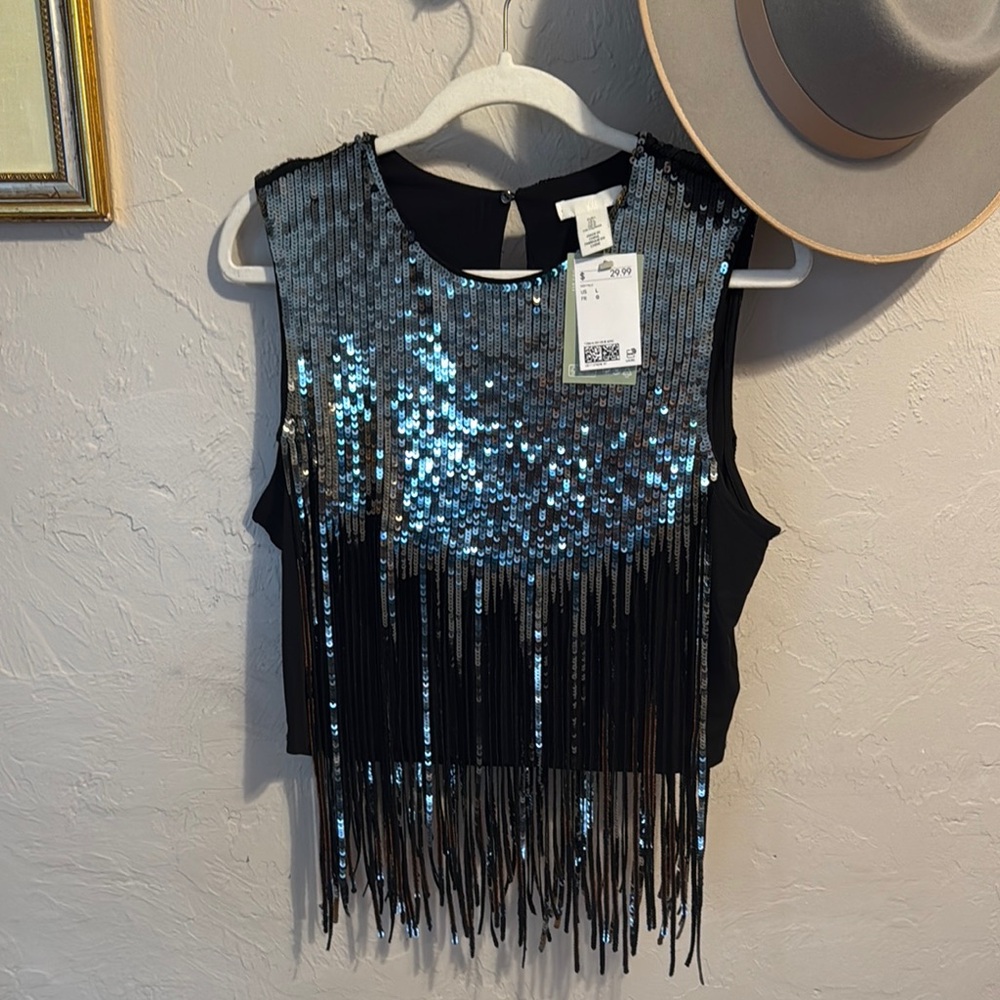 H&M Black and Silver Sequin Crop Top